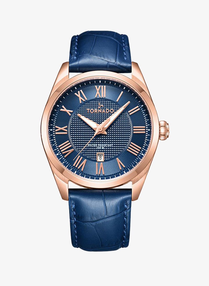 Tornado CELESTIA CLASSIC Men's Japan Quartz Movement Watch, Analog Display and Leather Strap - T8007-RLNN, Blue - Image 1