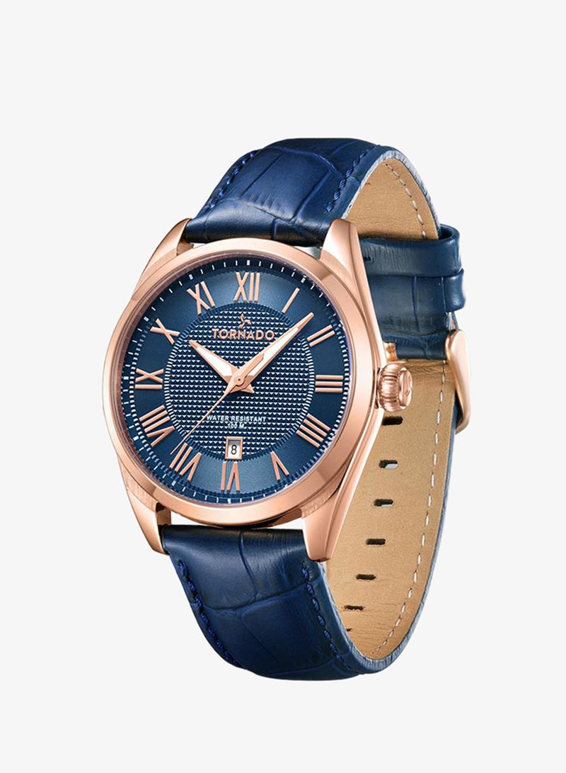 Tornado CELESTIA CLASSIC Men's Japan Quartz Movement Watch, Analog Display and Leather Strap - T8007-RLNN, Blue - Image 2