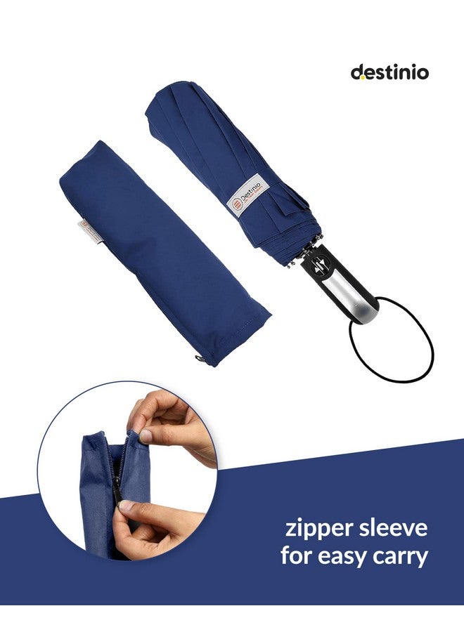 Destinio Umbrella for Men - Automatic Large Size Foldable Umbrella with Travel Cover for Man and women - 3 fold Windproof umbrella (23 Inch (Large folding), Navy Blue (Auto open close)) - Image 2