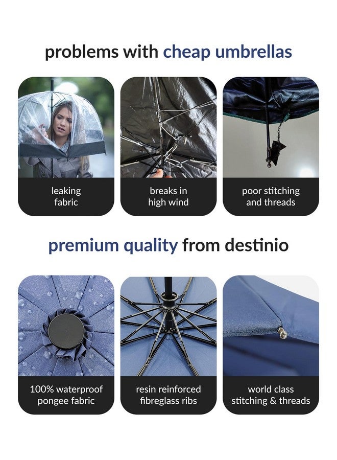 Destinio Umbrella for Men - Automatic Large Size Foldable Umbrella with Travel Cover for Man and women - 3 fold Windproof umbrella (23 Inch (Large folding), Navy Blue (Auto open close)) - Image 4