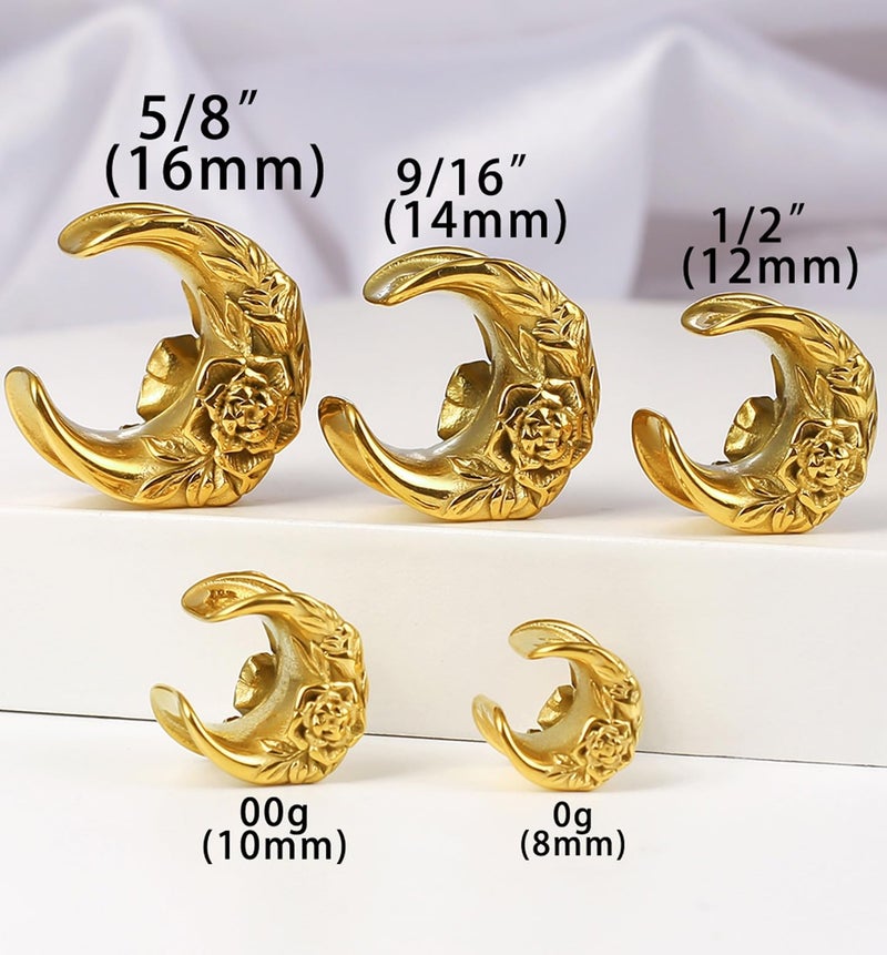 Earblity 2PCS Crescent Moon Saddle Plugs 316 Stainless Steel 00g 10mm Gold Ear Gauges Hypoallergenic ear gauges expander Piercing Body Jewelry - Image 3