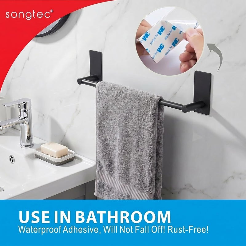 Songtec قضيب مناديل لاصق من Songtec، لون أسود، طول 16 بوصة، يمكن لصقه على رف المناديل دون الحاجة إلى حفر، يتميز بالالتصاق قوي، مصنوع من الفولاذ المقاوم للصدأ - لون أسود - Image 2