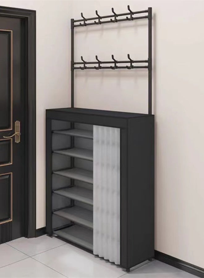 Kutis 6-Tier Shoe Racks Storage Coat And Shoe Rack Coat Rack With Shoe Storage Organizer Shoe Shelf With 8 Hooks For Bedroom Hallway Office 80x26x184 cm - Image 3