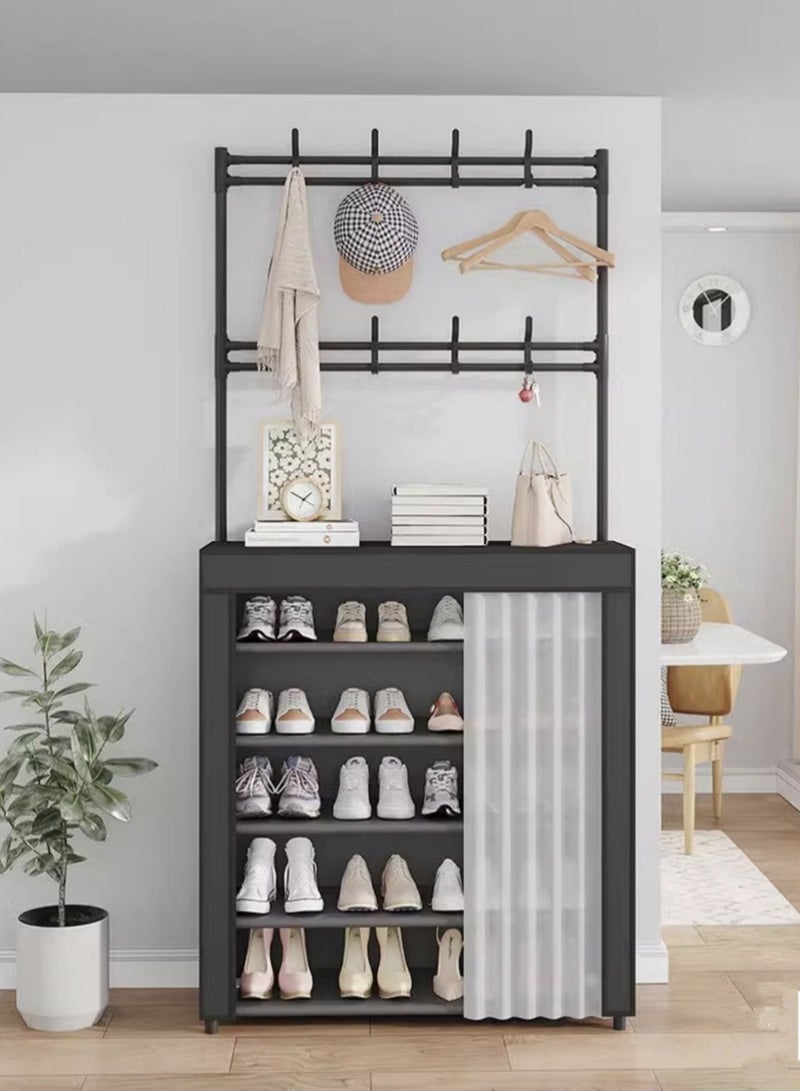 Kutis 6-Tier Shoe Racks Storage Coat And Shoe Rack Coat Rack With Shoe Storage Organizer Shoe Shelf With 8 Hooks For Bedroom Hallway Office 80x26x184 cm - Image 2