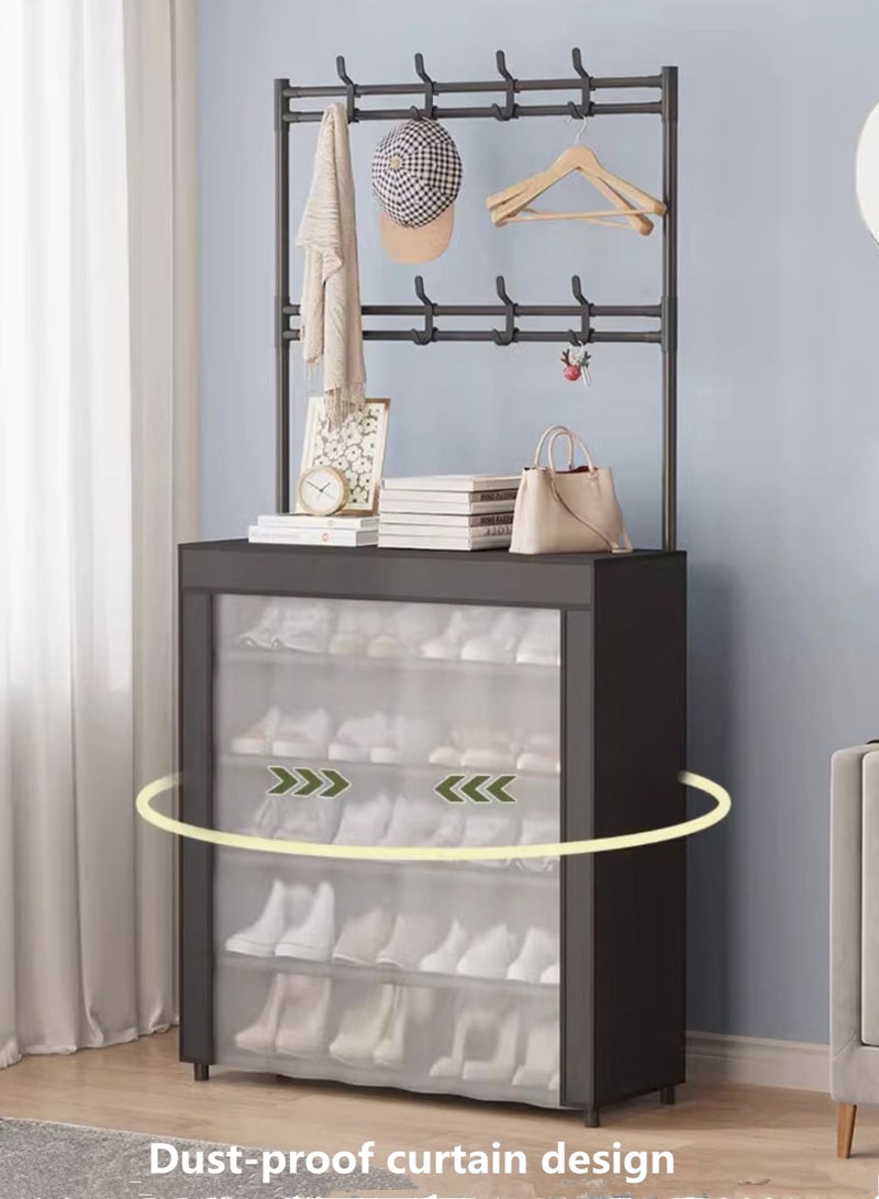 Kutis 6-Tier Shoe Racks Storage Coat And Shoe Rack Coat Rack With Shoe Storage Organizer Shoe Shelf With 8 Hooks For Bedroom Hallway Office 80x26x184 cm - Image 4