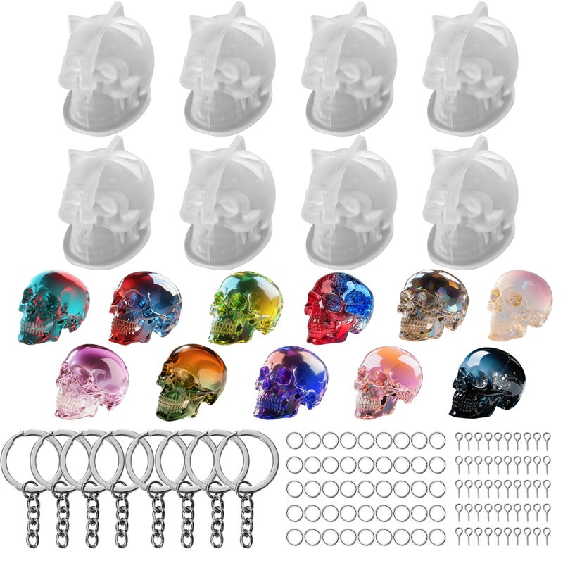 Beesini Skull Resin Mold Silicone Molds for Epoxy Resin Casting 8PCS Mini 3D Skull Candle Mold - Image 1