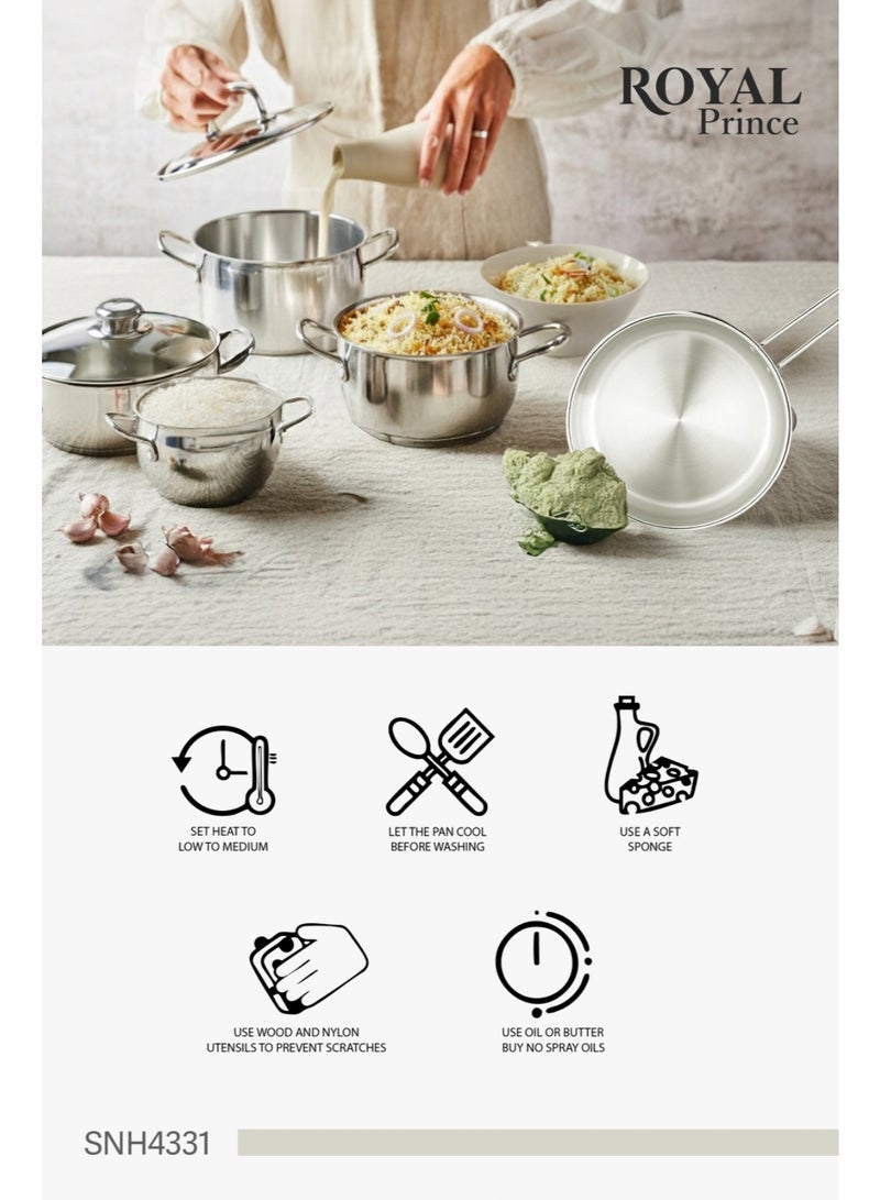Royal Prince 9-Piece Stainless Steel Cookware Set – 18/10 Premium Steel, Induction & Oven Safe, Thick Bottom with Stay-Cool Handles, Dishwasher Safe – SNH4331 - Image 4