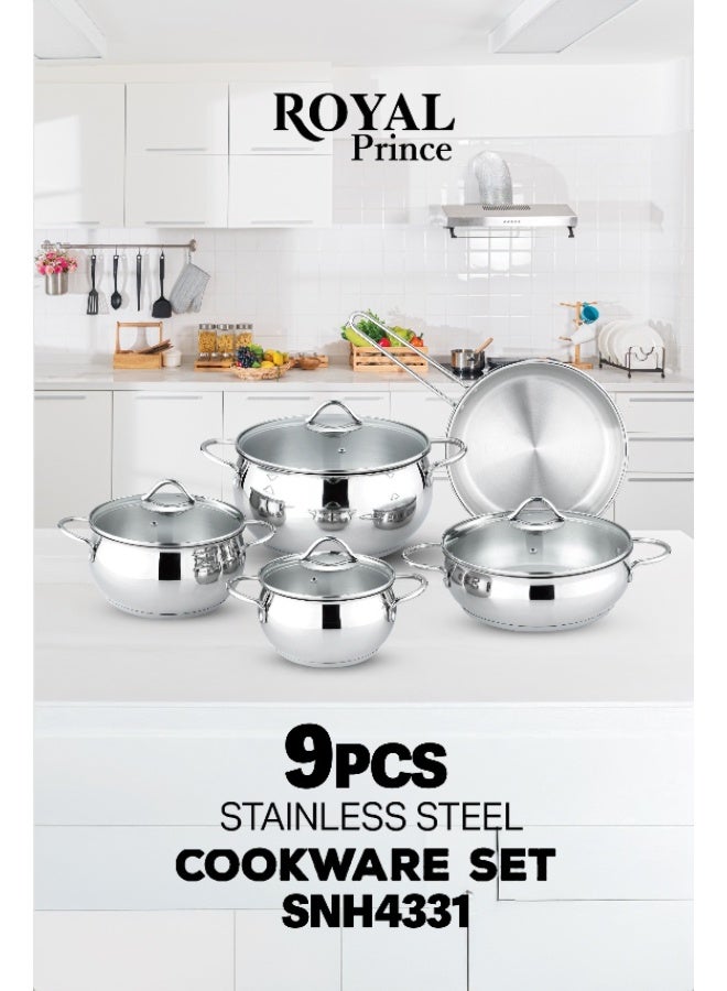 Royal Prince 9-Piece Stainless Steel Cookware Set – 18/10 Premium Steel, Induction & Oven Safe, Thick Bottom with Stay-Cool Handles, Dishwasher Safe – SNH4331 - Image 1