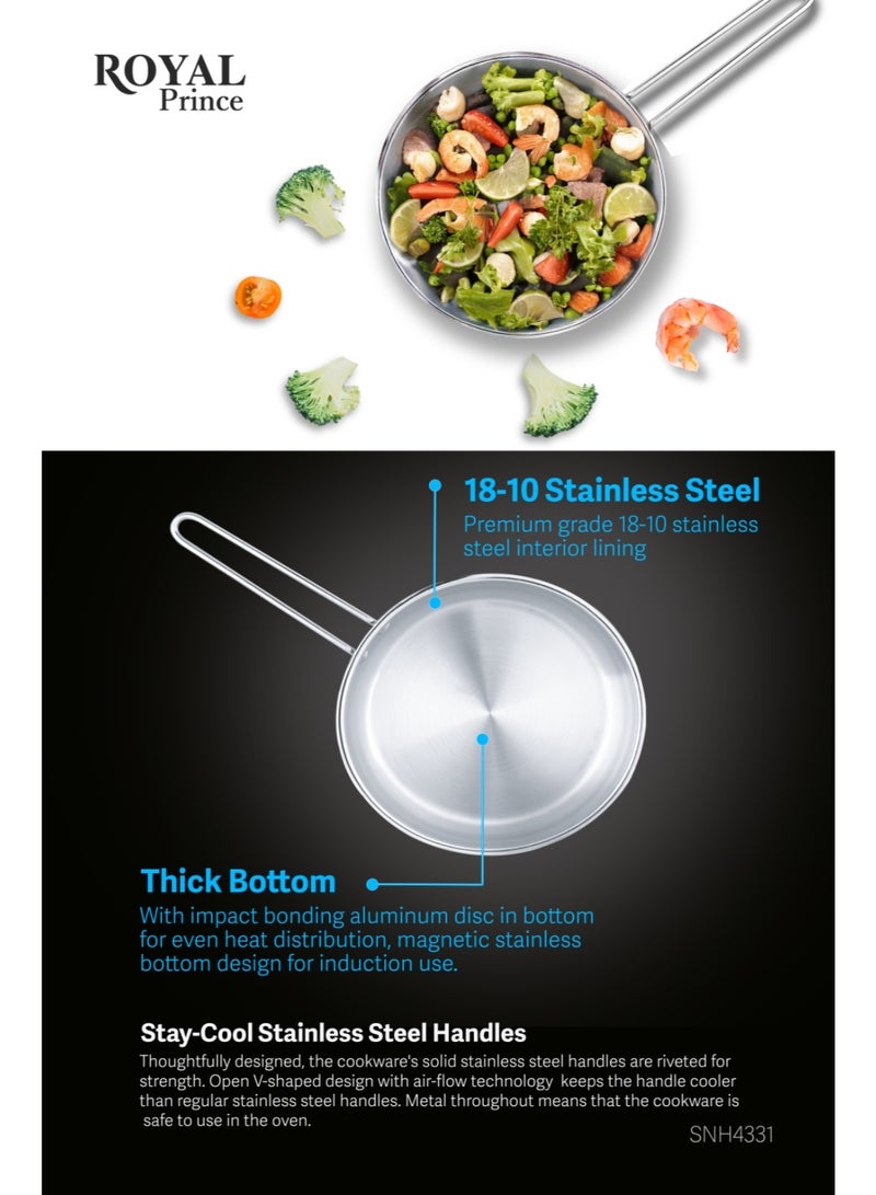 Royal Prince 9-Piece Stainless Steel Cookware Set – 18/10 Premium Steel, Induction & Oven Safe, Thick Bottom with Stay-Cool Handles, Dishwasher Safe – SNH4331 - Image 5