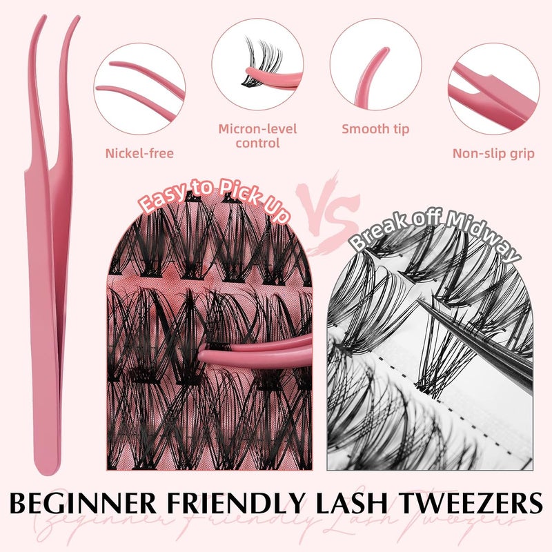 EYEVIS Lash Extension Kit 300PCS Lash Clusters Kit D Curl Eyelash Cluster 8-16mm 30D 40D 50D Individual Lashes Kit with Lash Bond and Seal Lash Tweezers（30D+40D+50D-D Kit, 8-16MIX） - Image 5