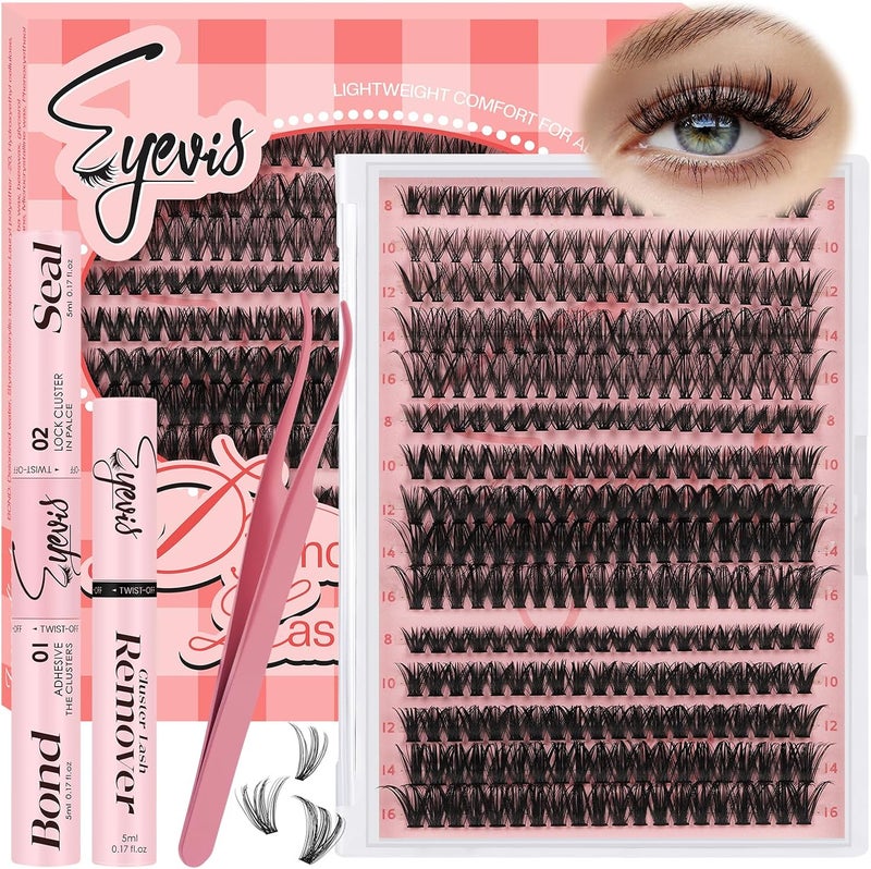EYEVIS Lash Extension Kit 300PCS Lash Clusters Kit D Curl Eyelash Cluster 8-16mm 30D 40D 50D Individual Lashes Kit with Lash Bond and Seal Lash Tweezers（30D+40D+50D-D Kit, 8-16MIX） - Image 1