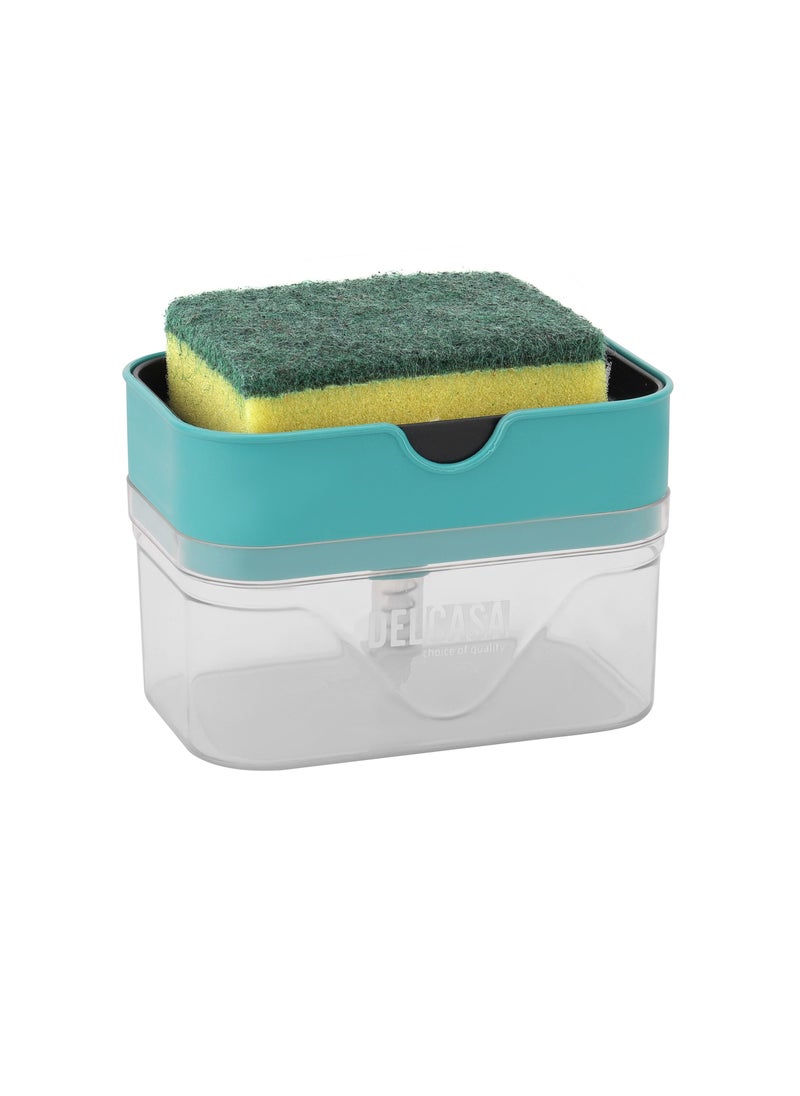 Delcasa 500 ML Soap Dispenser with Sponge Scrubber DC2865 Versatile Refillable Dispenser for Liquid Soap