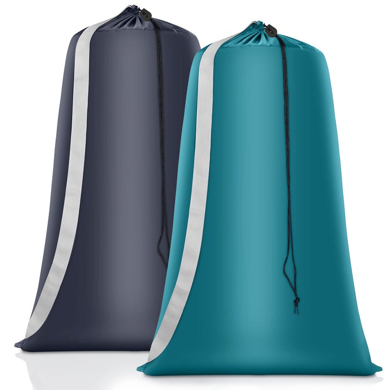 Bolsa de lavandería resistente, paquete de 2 bolsas de lavandería de nailon XL con correas, organizador grande de ropa sucia lavable con cierre de cordón, bolsa de lavado de viaje que se adapta a una - Image 1