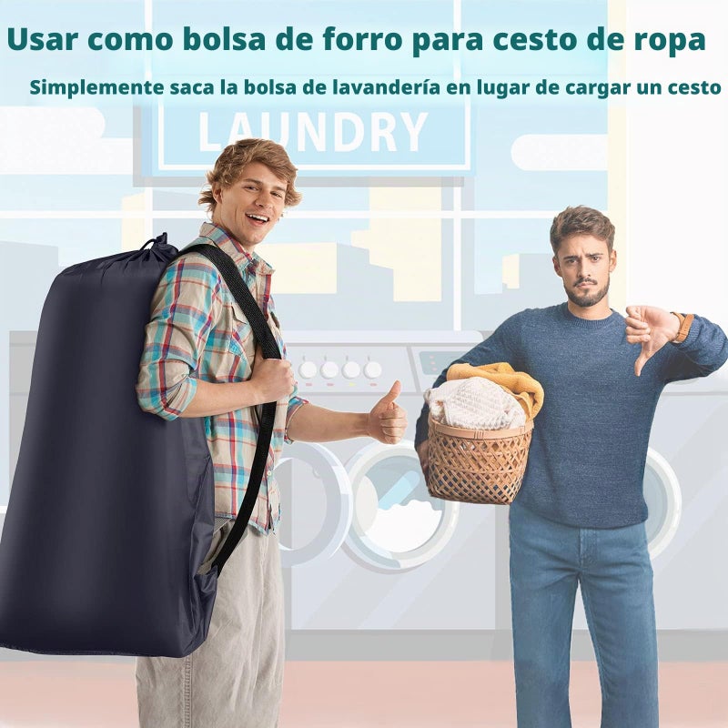 Bolsa de lavandería resistente, paquete de 2 bolsas de lavandería de nailon XL con correas, organizador grande de ropa sucia lavable con cierre de cordón, bolsa de lavado de viaje que se adapta a una - Image 4