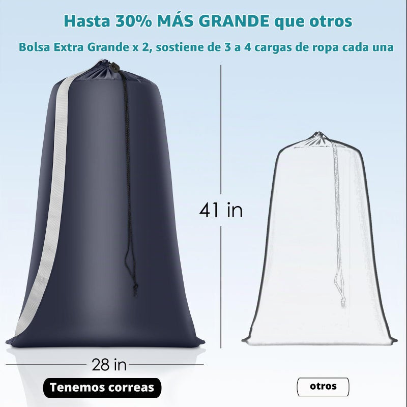 Bolsa de lavandería resistente, paquete de 2 bolsas de lavandería de nailon XL con correas, organizador grande de ropa sucia lavable con cierre de cordón, bolsa de lavado de viaje que se adapta a una - Image 2