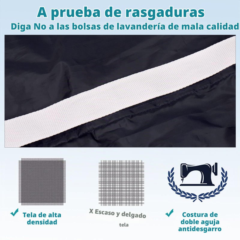 Bolsa de lavandería resistente, paquete de 2 bolsas de lavandería de nailon XL con correas, organizador grande de ropa sucia lavable con cierre de cordón, bolsa de lavado de viaje que se adapta a una - Image 3