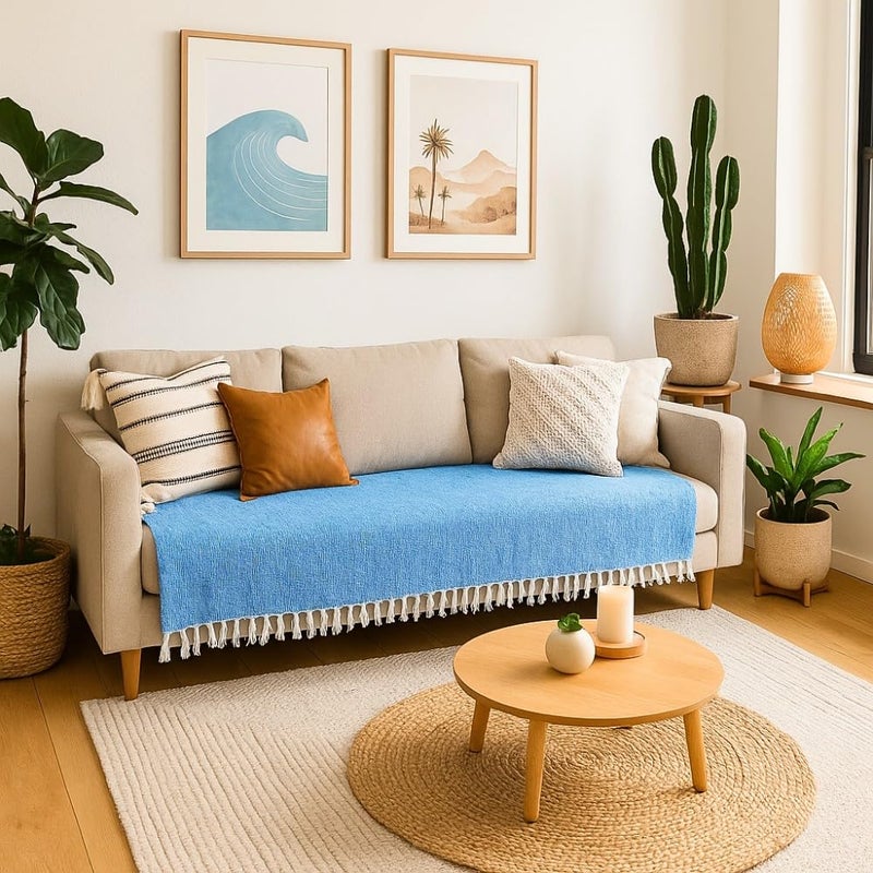 Open Road Goods Handmade Solid Color Yoga Blanket - Thick Mexican Blanket or Throw - Made for Yoga! (Aqua Blanket) - Image 2