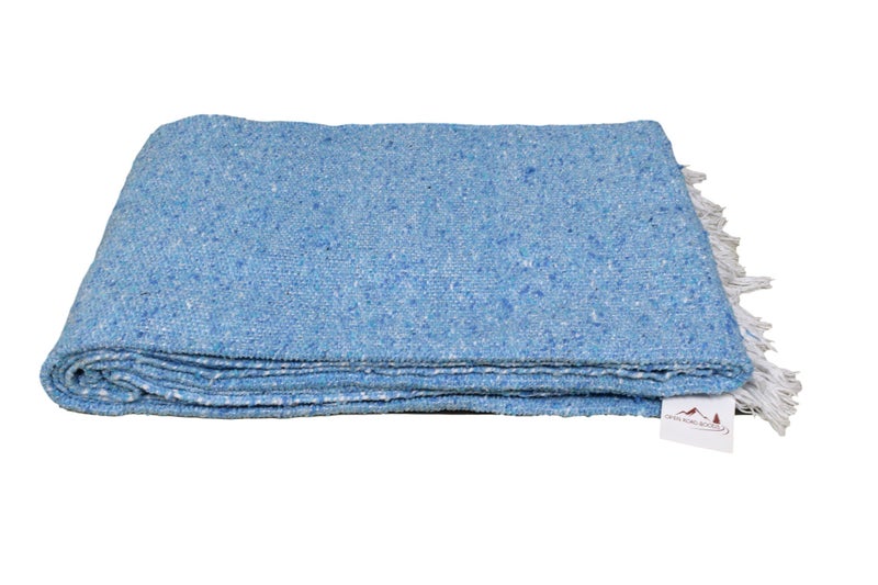 Open Road Goods Handmade Solid Color Yoga Blanket - Thick Mexican Blanket or Throw - Made for Yoga! (Aqua Blanket) - Image 1