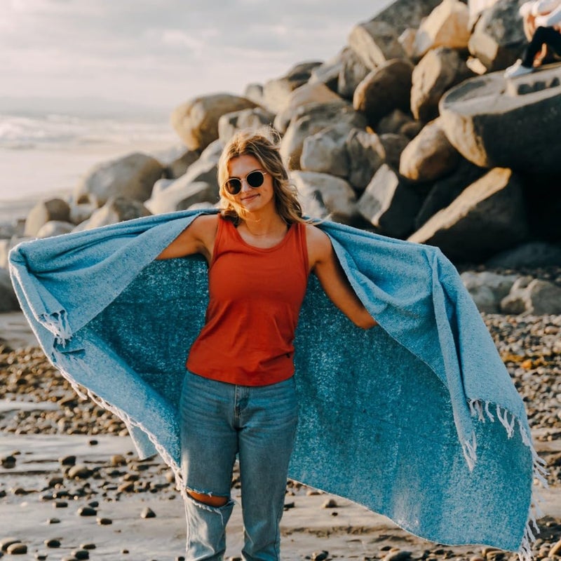 Open Road Goods Handmade Solid Color Yoga Blanket - Thick Mexican Blanket or Throw - Made for Yoga! (Aqua Blanket) - Image 3