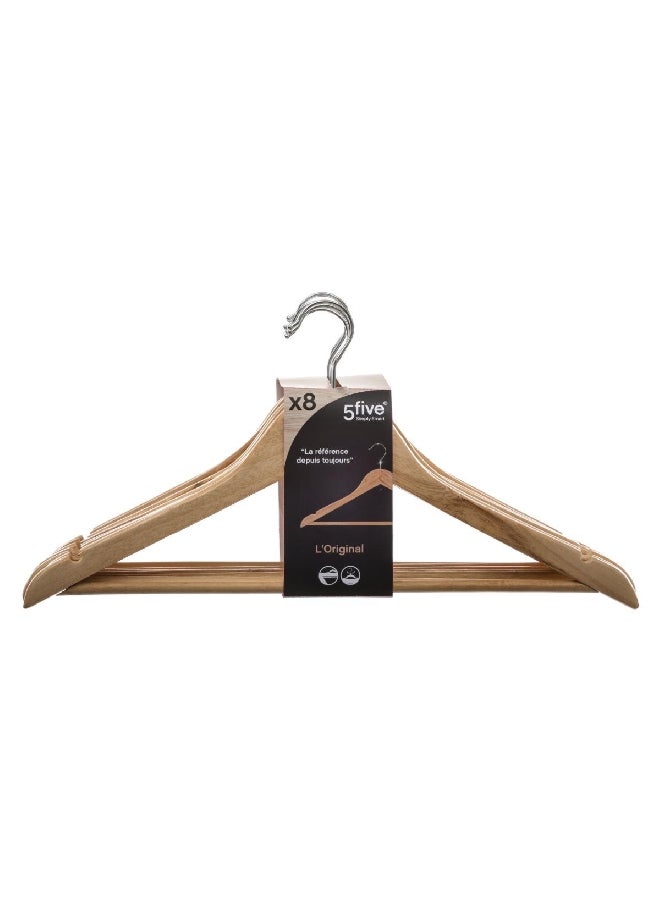 Five Simply Smart 8-Piece Durable High Quality Wooden Cloth Hanger Set Beige and Silver 22.5 x 45 x 1.2 cm 151505 - Image 2