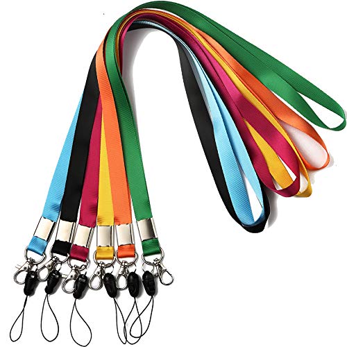 YOUOWO 6 Pack Lanyards,For id Badges Holder,Office,Neck Cruise Lanyards For Keys Women Men Cell Phones USB Whistles,Black Blue Yellow Green Orange - Image 1