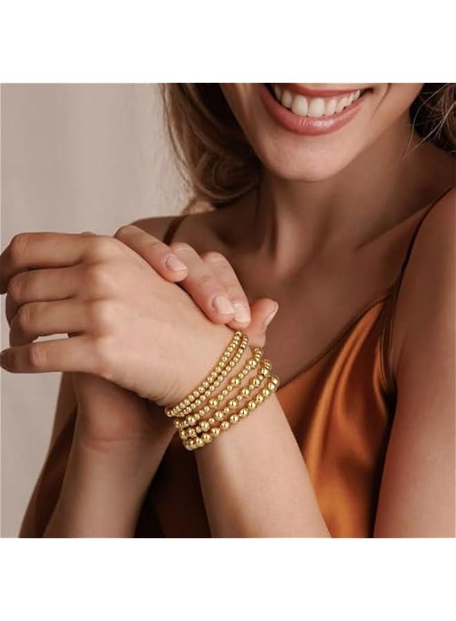 Arabest Gold Bracelets for Women Waterproof, 14K Gold Plated Beaded Strand Bead Ball Bracelets stack Adjustable Jewelry Set for Gifts - Image 2
