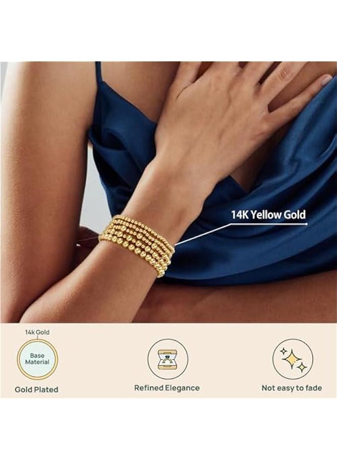 Arabest Gold Bracelets for Women Waterproof, 14K Gold Plated Beaded Strand Bead Ball Bracelets stack Adjustable Jewelry Set for Gifts - Image 3