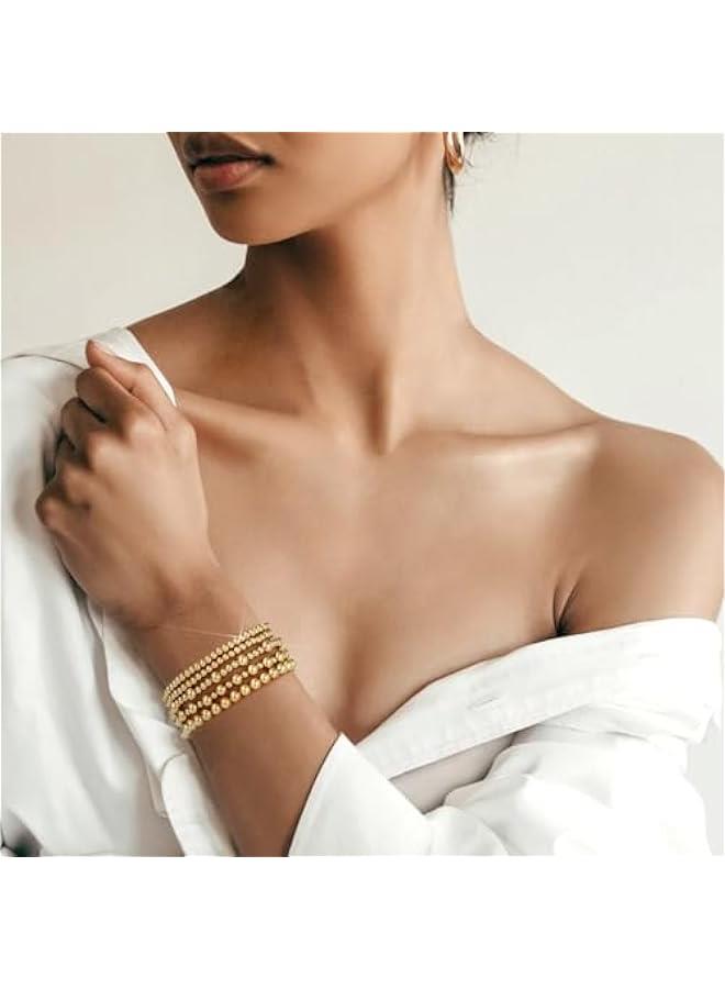 Arabest Gold Bracelets for Women Waterproof, 14K Gold Plated Beaded Strand Bead Ball Bracelets stack Adjustable Jewelry Set for Gifts - Image 4