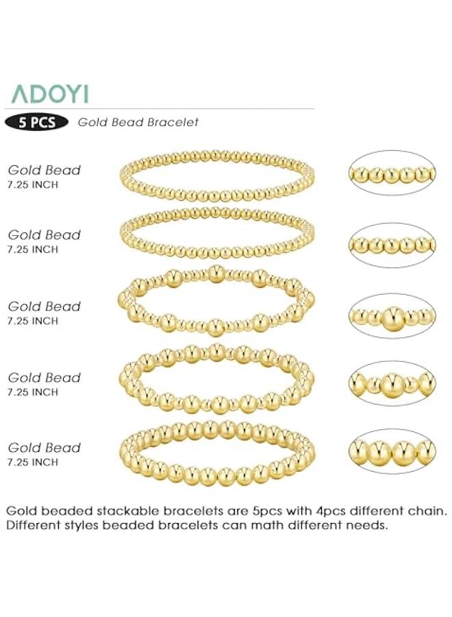 Arabest Gold Bracelets for Women Waterproof, 14K Gold Plated Beaded Strand Bead Ball Bracelets stack Adjustable Jewelry Set for Gifts - Image 5