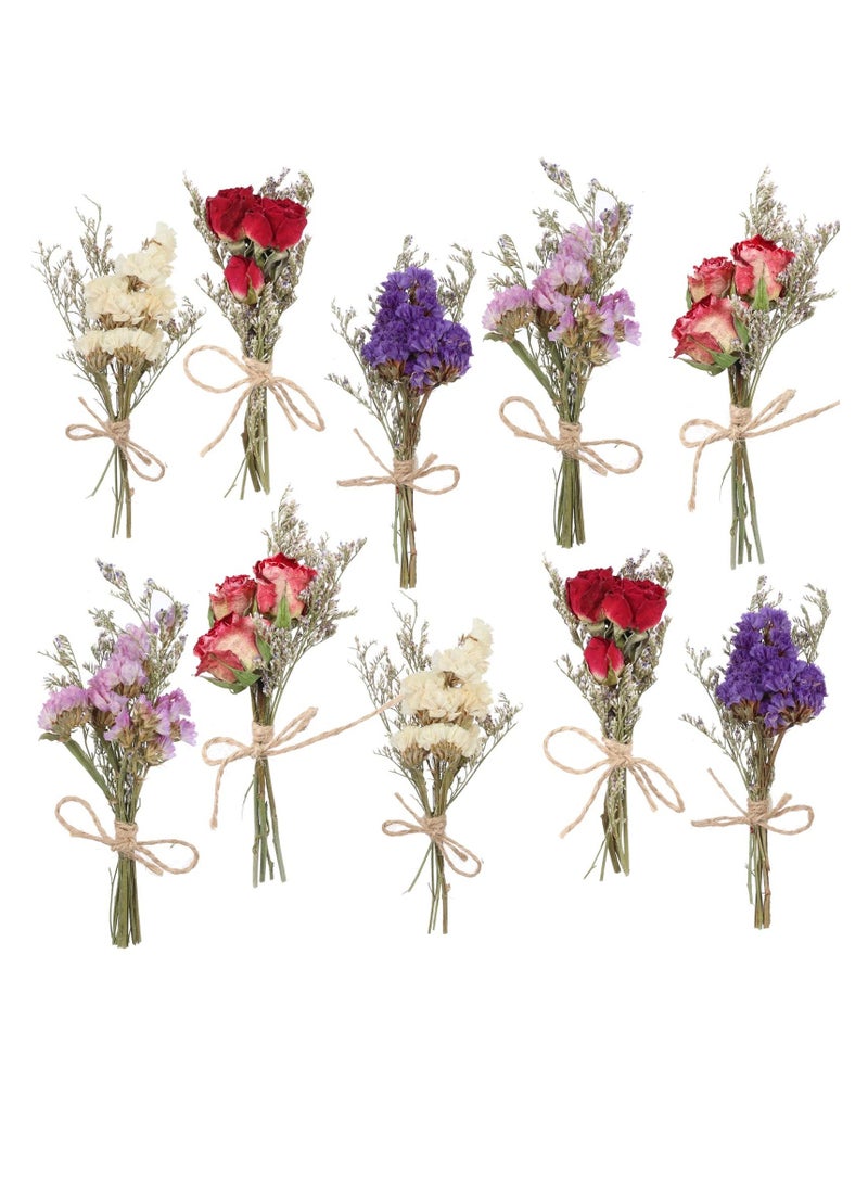 مجموعة من 10 باقات زهور مجففة من Forget Me Not، زهور مجففة طبيعية مع جذع، زهور صناعية مجففة لترتيبات قطع مركزية لطاولات الزفاف، هدايا يدوية الصنع - Image 1