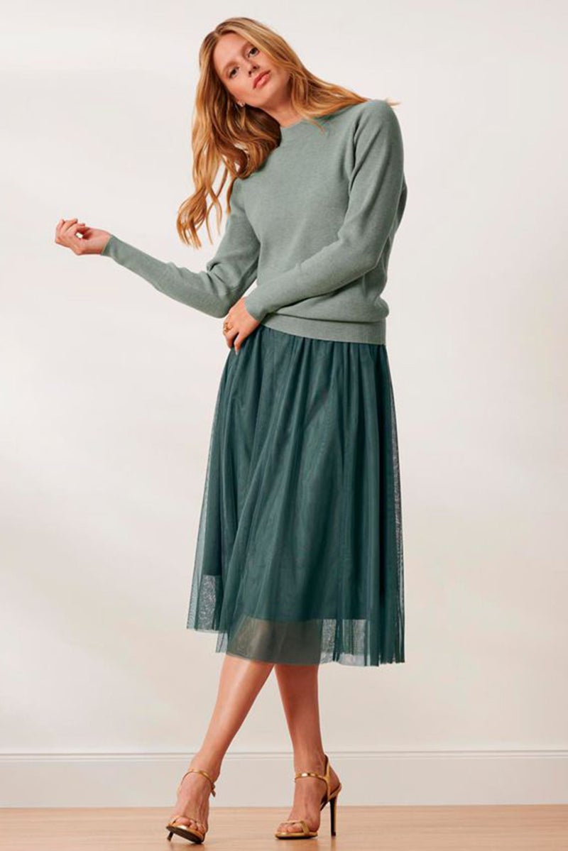 Tchibo Women Textured Midi Skirt, Sage - Image 1