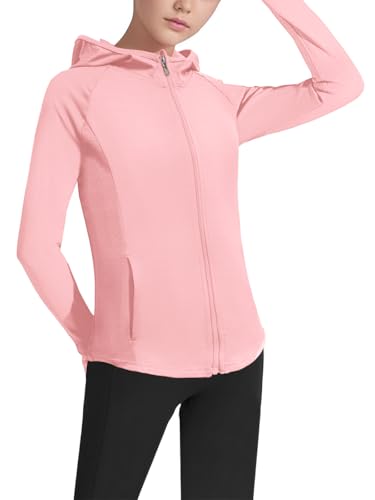 LIONJIE Girls Lightweight Jacket Long Sleeve Zip Up Athletic Hoodie Top UPF50 Fishing Hiking Sun Protection Outwear US Age 8 Years 9 Years Pink - Image 3