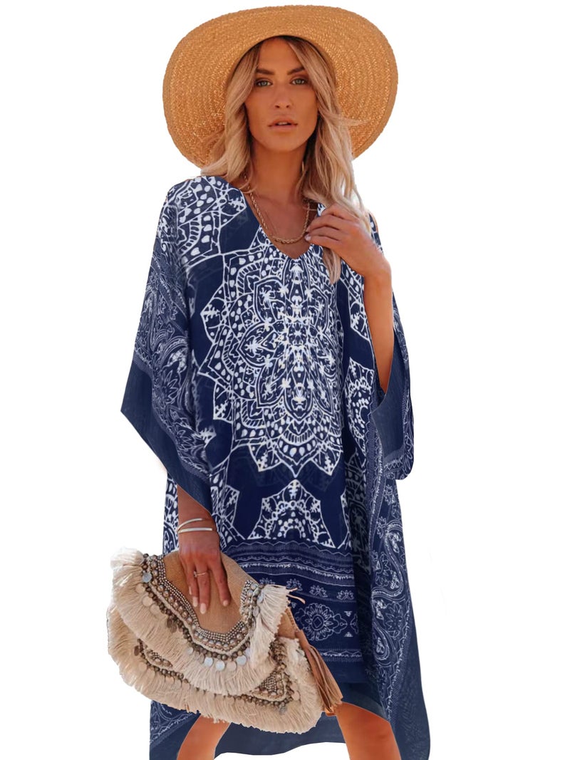 Moss Rose Women's Swimsuit Cover up Beach Kaftan for Bathing Suit with Floral Pattern - Image 1