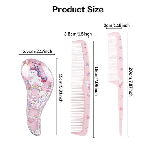 Flavizo 3 Pcs Hair Brush Set for Kids Girls, Paddle Comb with Tail Comb and Detangling Brush, Gentle Hair Comb for Children Styling - Image 2
