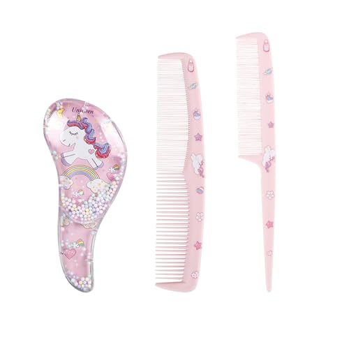 Flavizo 3 Pcs Hair Brush Set for Kids Girls, Paddle Comb with Tail Comb and Detangling Brush, Gentle Hair Comb for Children Styling - Image 1
