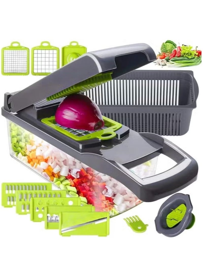 Vegetable Chopper 15 In 1 Slicer Chopper And Grater Multi-Function Adjustable Manual Food Chopper Slicer Vegetable Chopper - Dark Gray  - Image 1