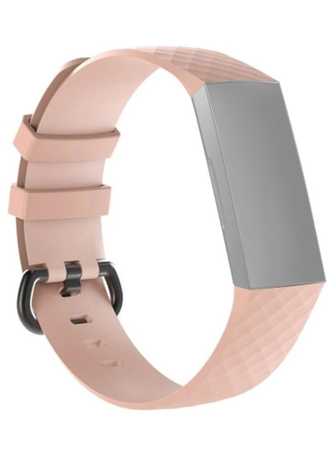 NIBEMINENT Diamond Pattern Silicone Wrist Strap Watch Band For Fitbit Charge 4 Pink - Image 1