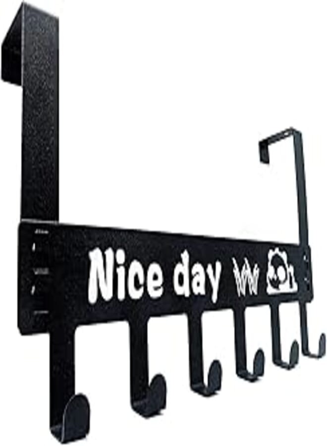 Dadop Over The Door Hook Door Hanger Towel Rack with 6 Coat Hooks for Hanging Towel Heavy Duty Stainless Steel Over Door Coat Rack for Towels,Clothes,Back of Bathroom,Black (Black)