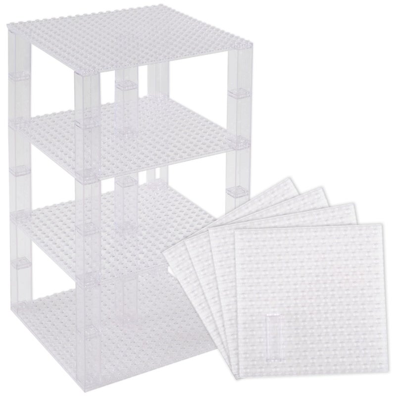 Strictly Briks Compatible with Lego Classic Stackable Baseplates  Building Bricks for Towers  Shelves  and More  100% Compatible with All Major Brands  Clear  4 Base Plates & 30 Stackers  6x6 Inches - Image 1