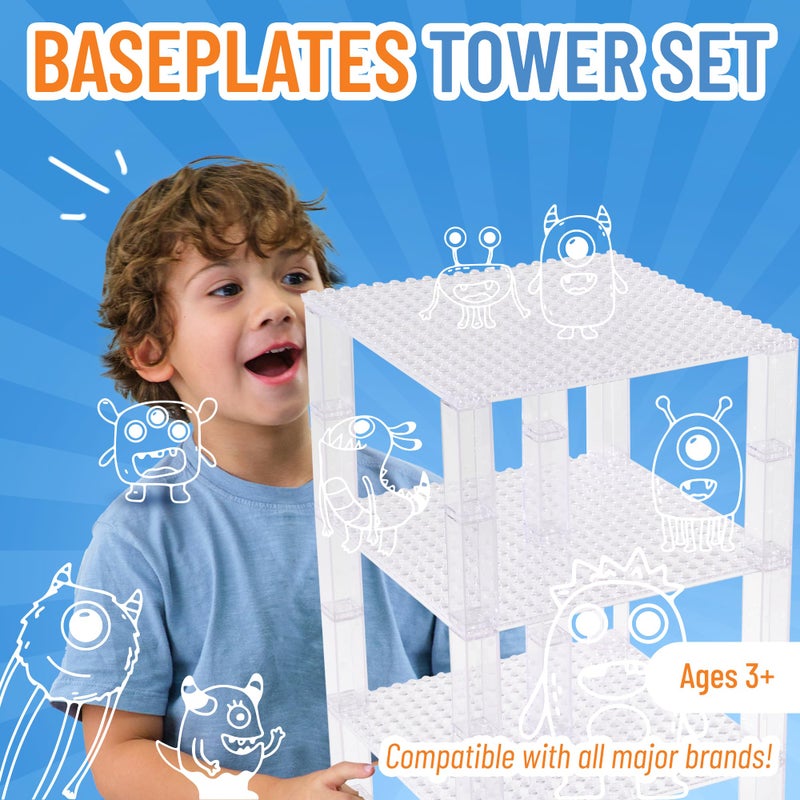 Strictly Briks Compatible with Lego Classic Stackable Baseplates  Building Bricks for Towers  Shelves  and More  100% Compatible with All Major Brands  Clear  4 Base Plates & 30 Stackers  6x6 Inches - Image 2