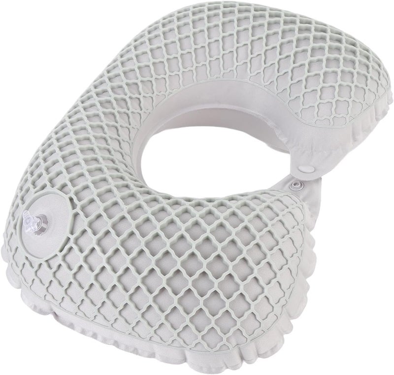Inflatable Travel Neck Pillow, Rapid Inflation and Deflation with Easy to Use Valve, Adjustable Airflow Pressure for Neck Support, Lightweight Compressible Design, Portable for (Light Gray) - Image 4