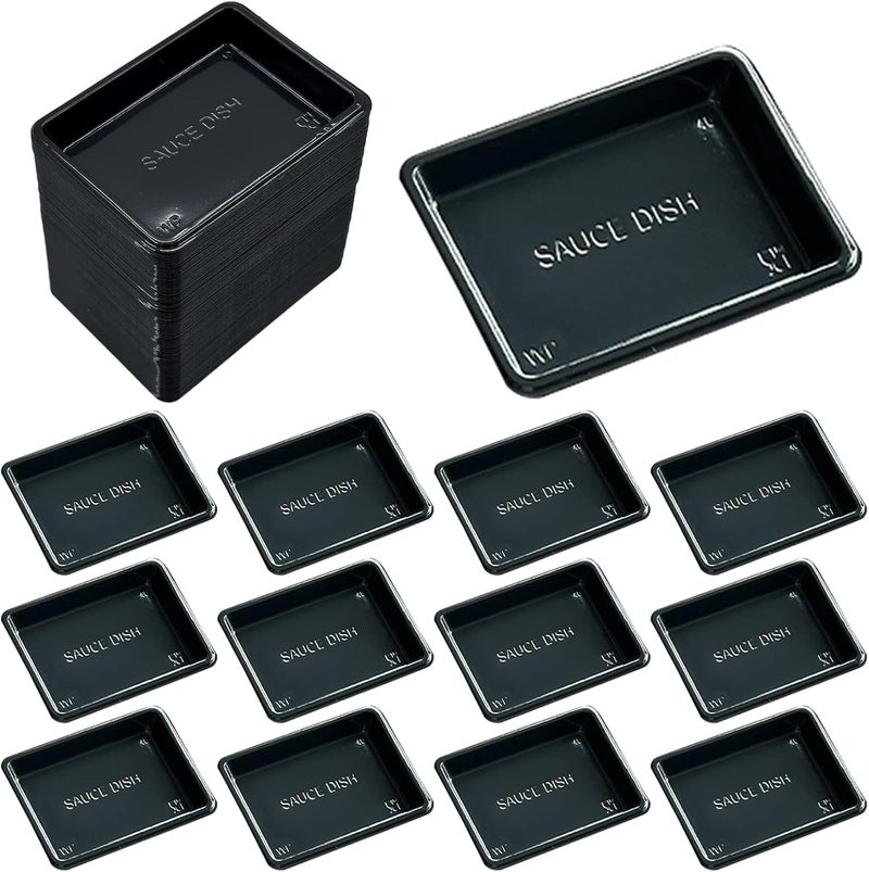 Xanadued 100 Pcs Plastic Disposable Sauce Dishes Dipping Soy Sauce Seasoning Plate Bowls Mini Condiment Appetizer Tray for Sushi Soy Mustard Vinegar Ketchup BBQBlack Rectangle - Image 1