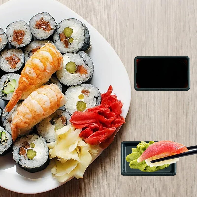 Xanadued 100 Pcs Plastic Disposable Sauce Dishes Dipping Soy Sauce Seasoning Plate Bowls Mini Condiment Appetizer Tray for Sushi Soy Mustard Vinegar Ketchup BBQBlack Rectangle - Image 4