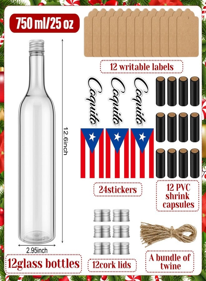 بوتشن مجموعة بوتشن المكونة من 12 زجاجة بلاستيكية شفافة سعة 750 مل (25 أونصة) لمشروب كوكيتو، مثالية لتحضير النبيذ المنزلي. تتميز هذه الزجاجات الشفافة الفارغة والمحكمة الإغلاق بفيونكة، وغطاء مزين بملصقات بورتوريكو، مما يجعلها هدية مثالية لعيد الميلاد. - Image 3