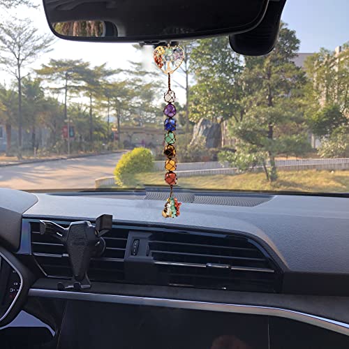 weryerker Cute Handmade Crystal Chakra Swinging Hanging Ornaments Mirror Hanging Car Accessories Tree of Life Stone Tree Feng Shui Window Ornament for Home Decor - Image 2