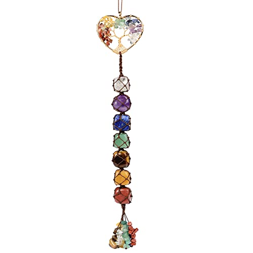 weryerker Cute Handmade Crystal Chakra Swinging Hanging Ornaments Mirror Hanging Car Accessories Tree of Life Stone Tree Feng Shui Window Ornament for Home Decor - Image 1