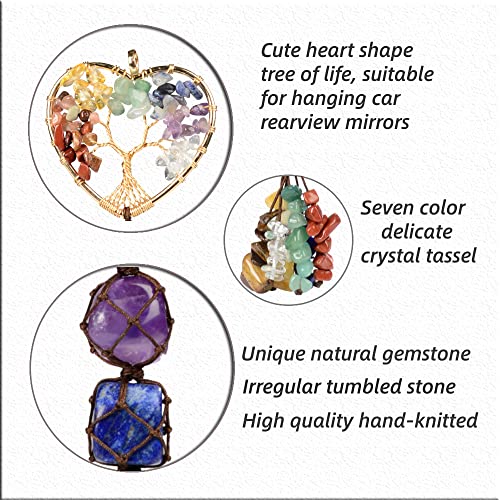 weryerker Cute Handmade Crystal Chakra Swinging Hanging Ornaments Mirror Hanging Car Accessories Tree of Life Stone Tree Feng Shui Window Ornament for Home Decor - Image 4