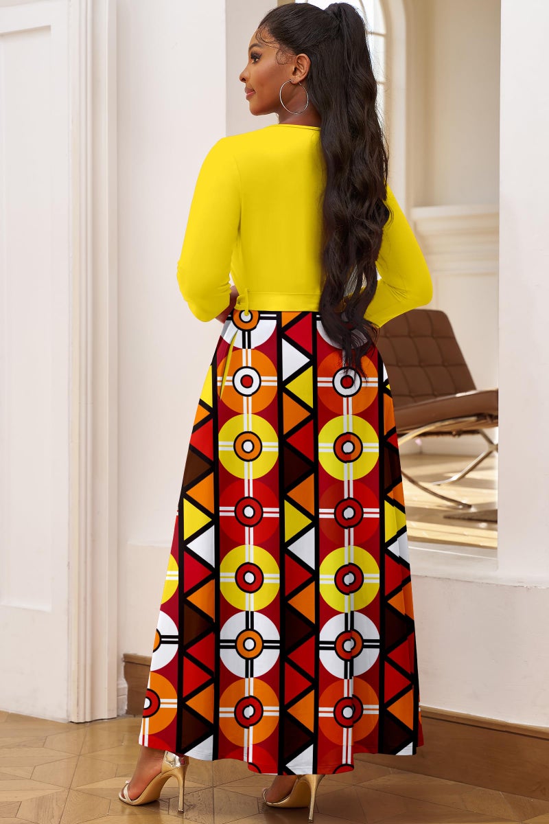 FANDEE African Print Maxi Dresses Plus Size, African Attire for Women for Churchï¼ŒYellow, XL - Image 5