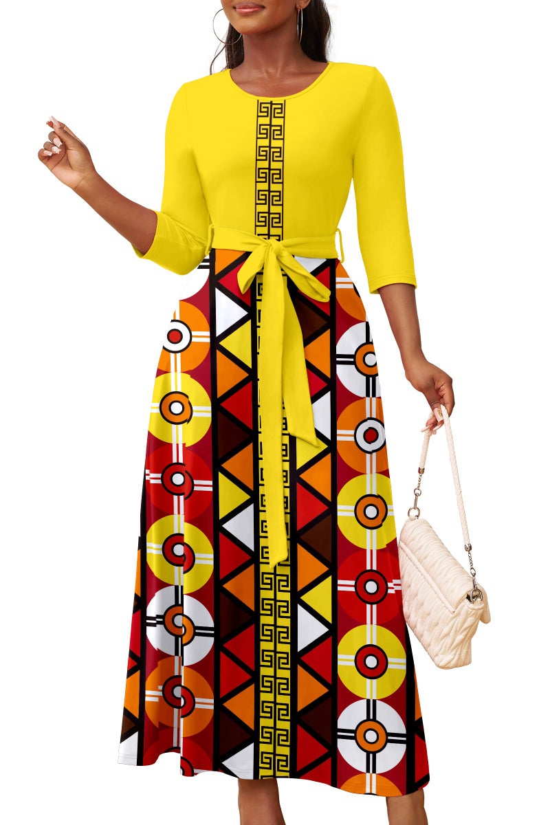 FANDEE African Print Maxi Dresses Plus Size, African Attire for Women for Churchï¼ŒYellow, XL - Image 2
