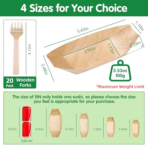 Suwodpak 100Pack Wooden Disposable Plates 5 IN Boat Plates Food Trays Disposable Dessert Plates Disposable Food Boats for Party Weddings Picnic Actual Size Used 295 D x 173 W x 059 H - Image 3